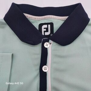 Footjoy FJ Golf Polo Shirt Mens Medium Light Green Navy Collar Buttons